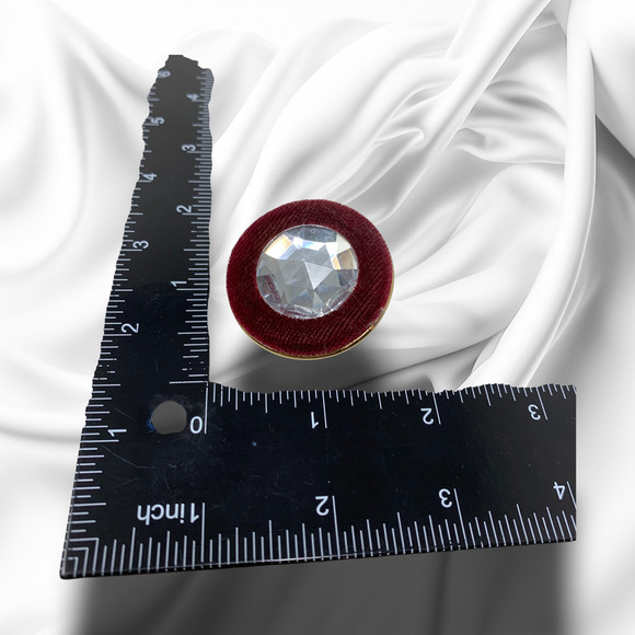 Vintage 1980's Oversized Wine Velvet & Crystal Button Earrings Clip On Mogul - Picture 5 of 5